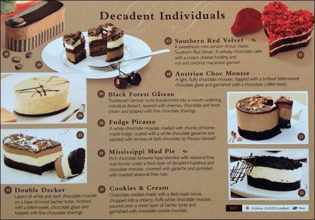 Chateau Gateaux Patisserie Menu