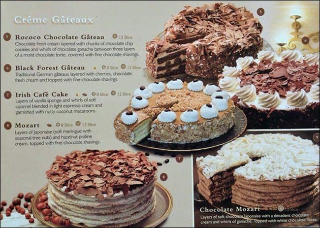 Chateau Gateaux Patisserie Menu