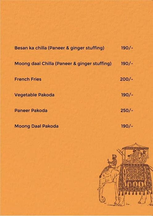 Menu at Khana, Udaipur