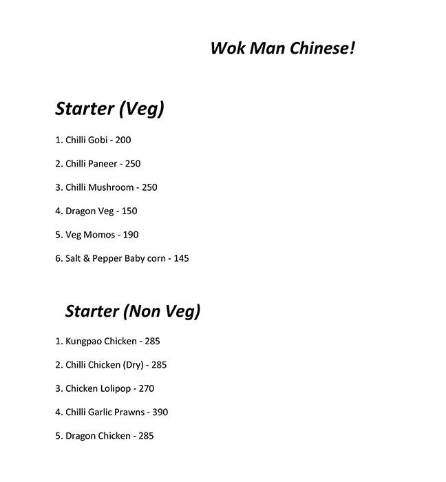 Wok Man Chinese menu