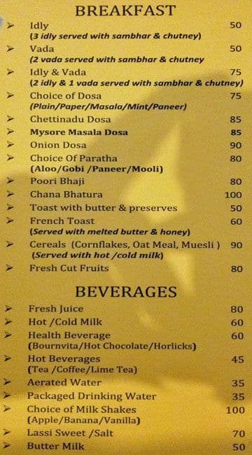 Sangam Restaurant Menu