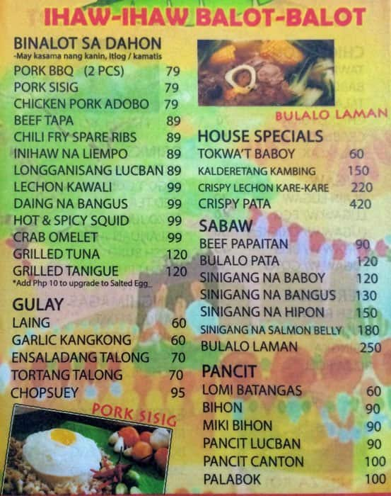 Ihaw-Ihaw Balot-Balot Menu, Menu for Ihaw-Ihaw Balot-Balot, Galas ...