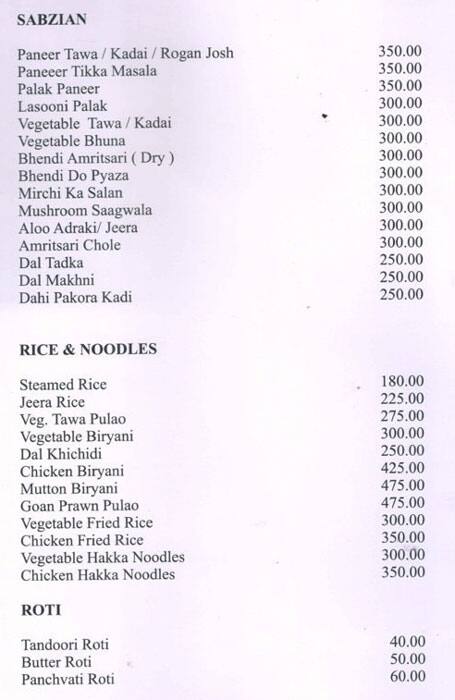 Hotel Shree Panchratna menu