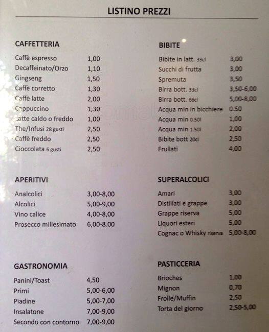 Menu di Bixio XI Caffè 