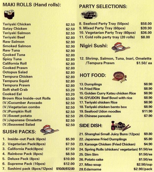 Menu of Sakura Sushi Bar, Glenelg, Adelaide