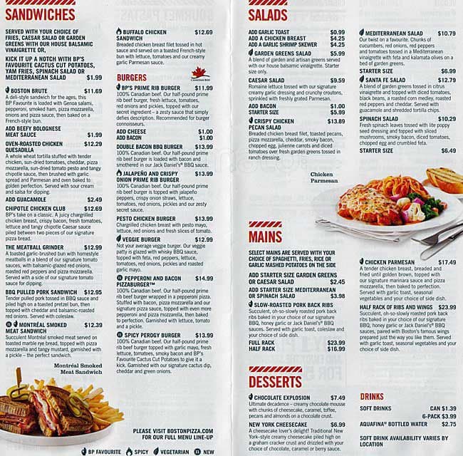 Boston Pizza Menu, Menu for Boston Pizza, Kanata, Ottawa ...