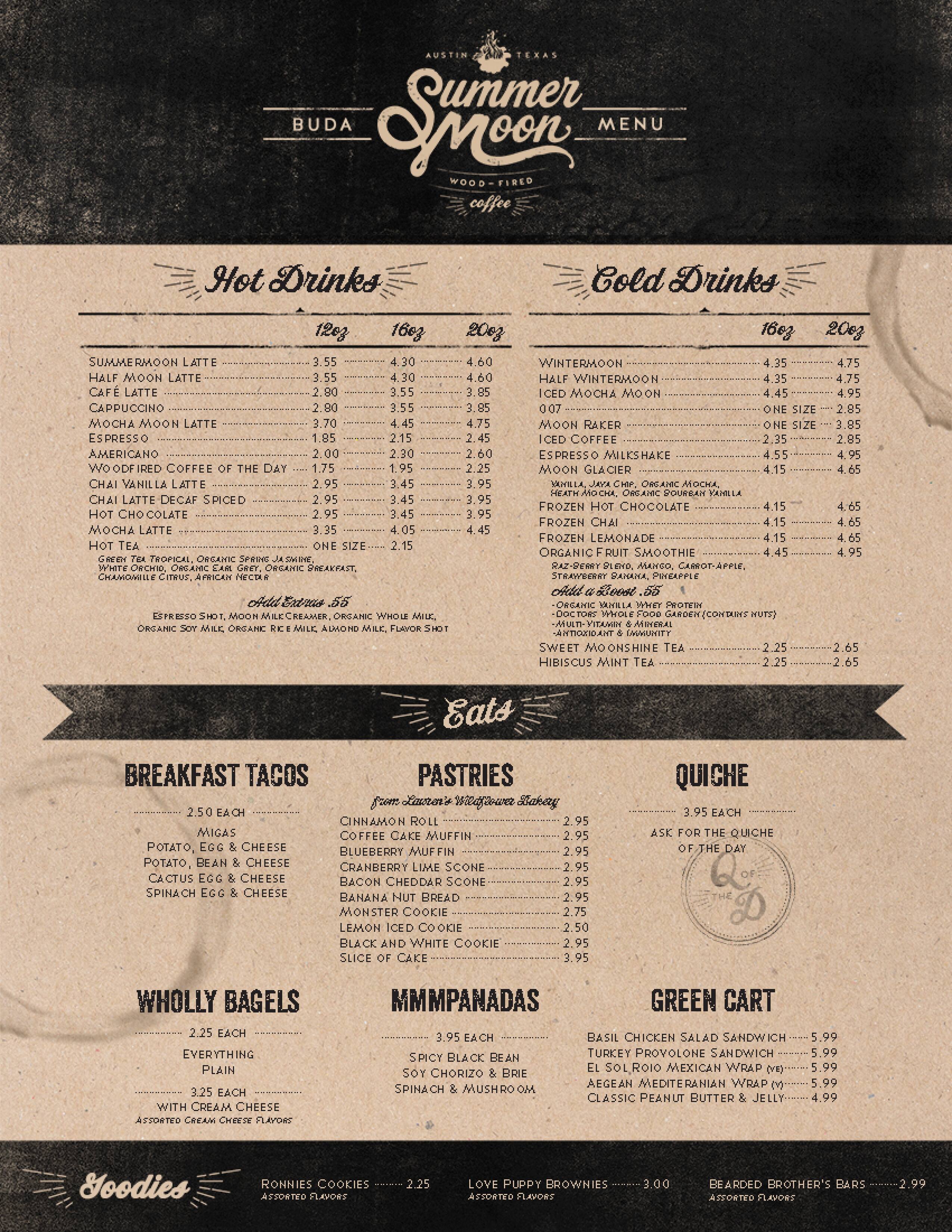 Menu At Summer Moon Coffee Cafe Buda