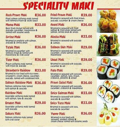 Menu at Tataki, Pretoria, Watermeyer Shopping Centre