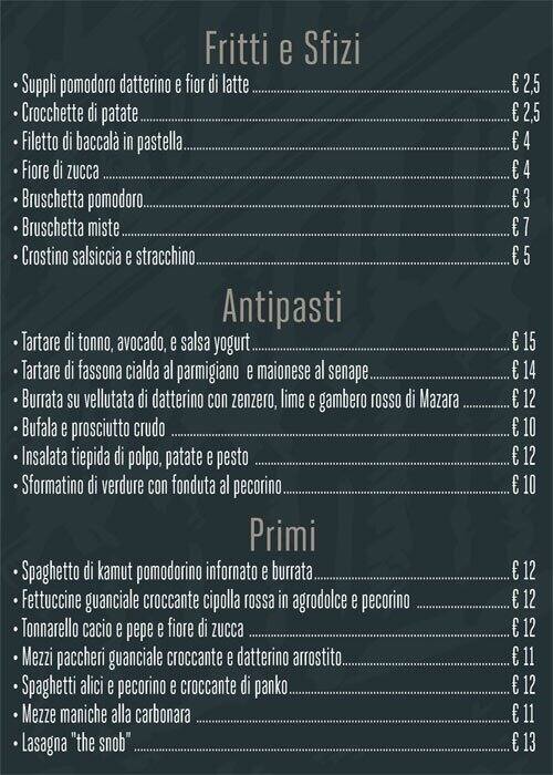 Menu di Snob by Casagusto 