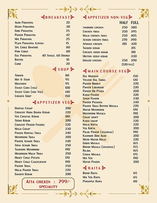 Tibits Restaurant menu