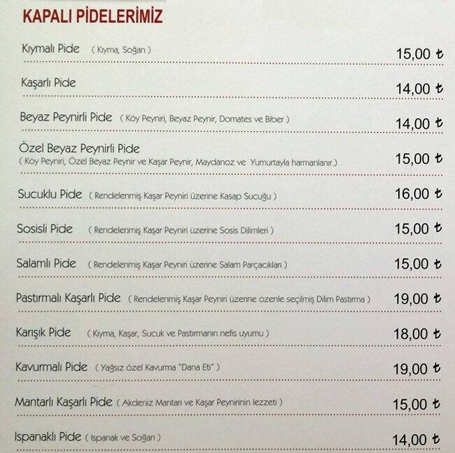 Samsun Pide Evi Menü, Samsun Pide Evi, Suadiye, İstanbul için Menü