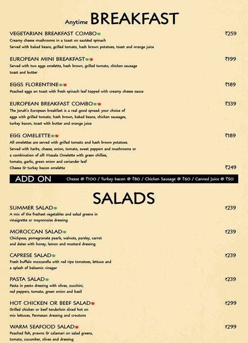 Jonah's Bistro Menu, Menu de Jonah's Bistro, Anna Nagar East, Chennai