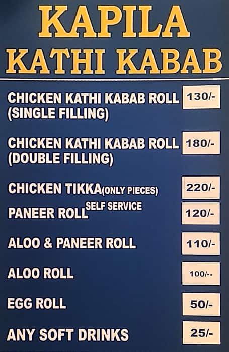 Kapila Kathi Kebab menu