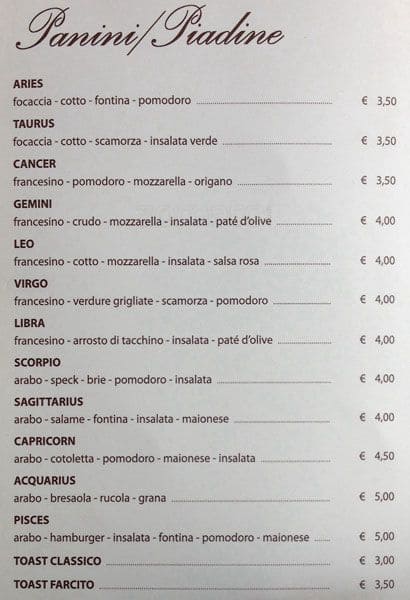 Menu di Bar Monte Nero 