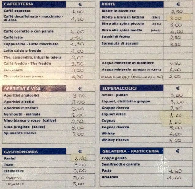 Menu di Bar - Al Brivido 
