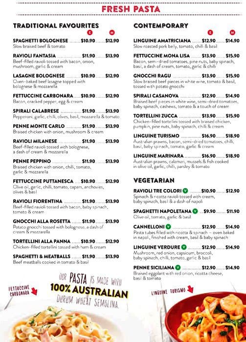 Menu at Fasta Pasta restaurant, Gilles Plains