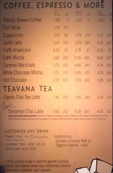 Starbucks Menu Menu For Starbucks Itasca Chicago