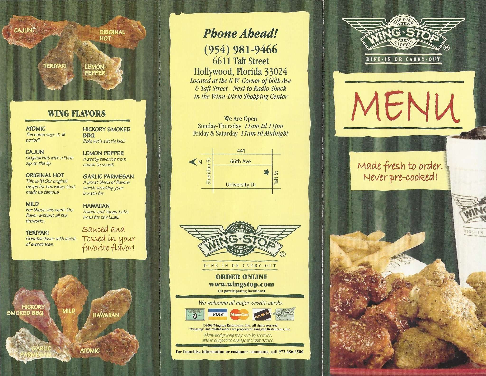 Menu at Wingstop restaurant, Hollywood