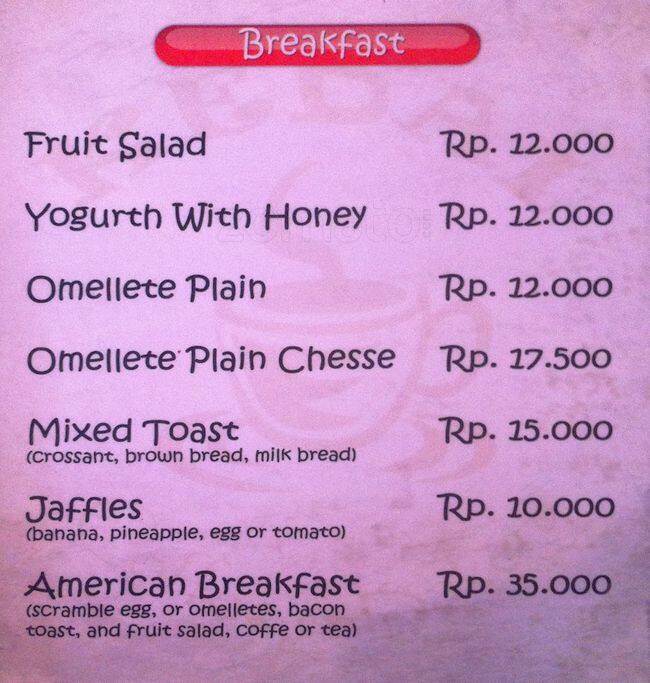 Menu At Cafe Kedai Ubud