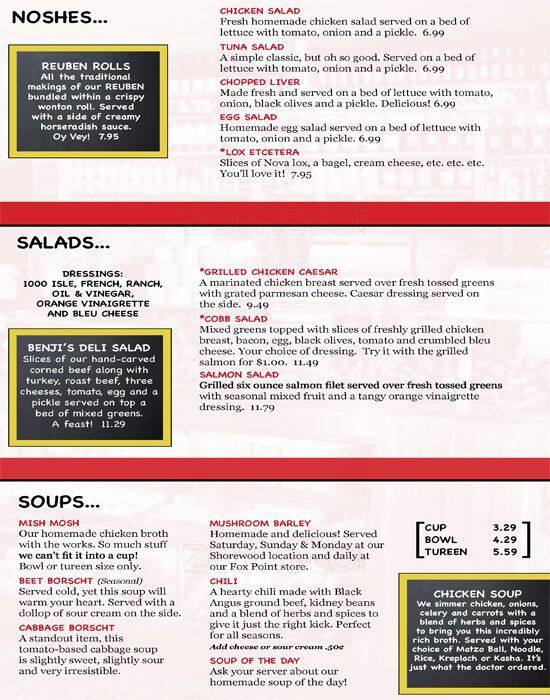 Benji's Delicatessen Menu - Urbanspoon/Zomato