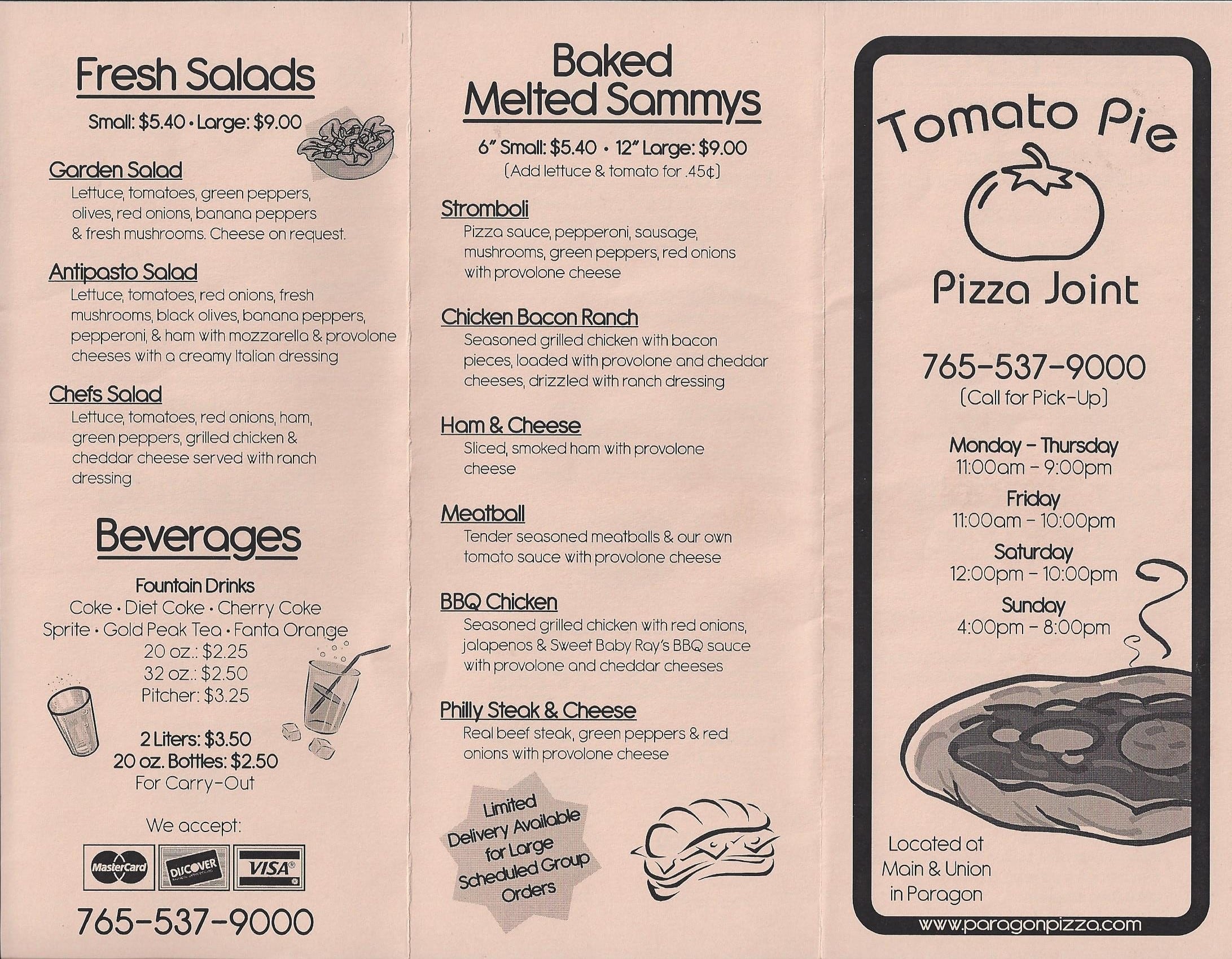 Tomato Pie Pizza Joint Menu, Menu for Tomato Pie Pizza Joint, Paragon