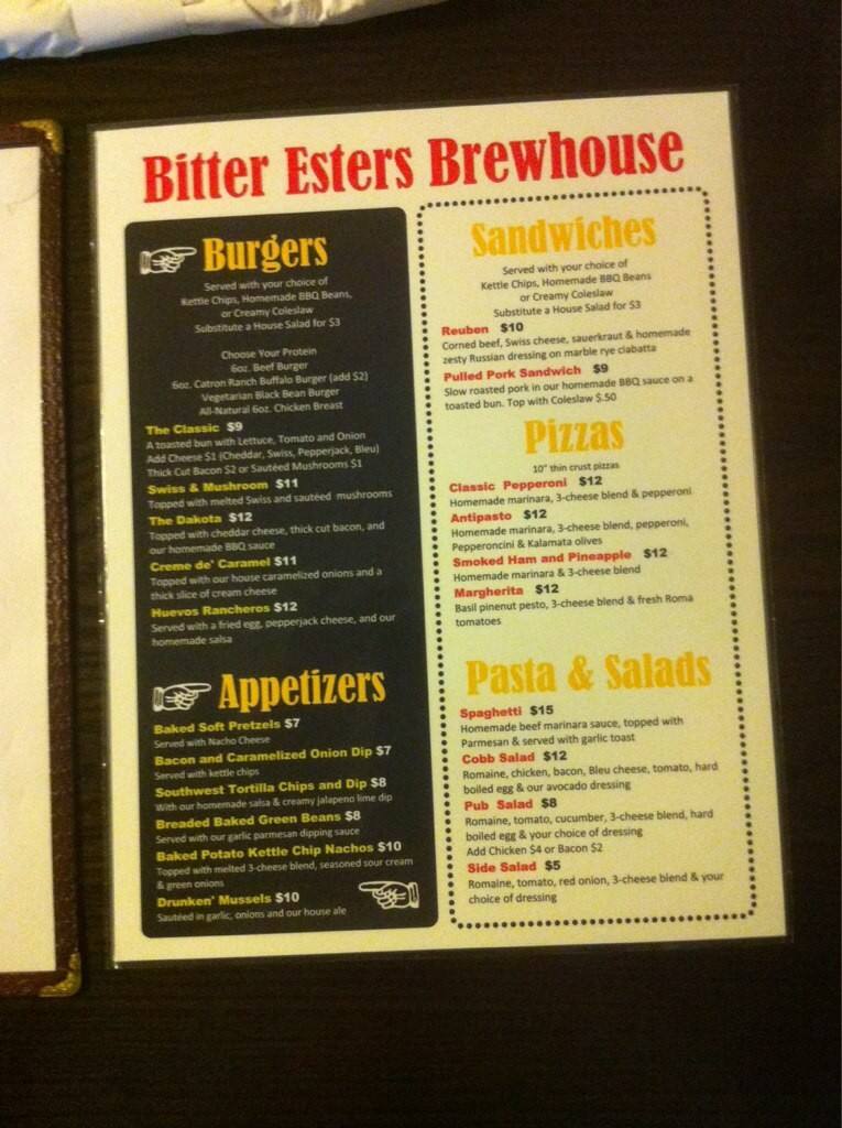 Bitter Esters Brewhouse Menu, Menu for Bitter Esters Brewhouse, Custer