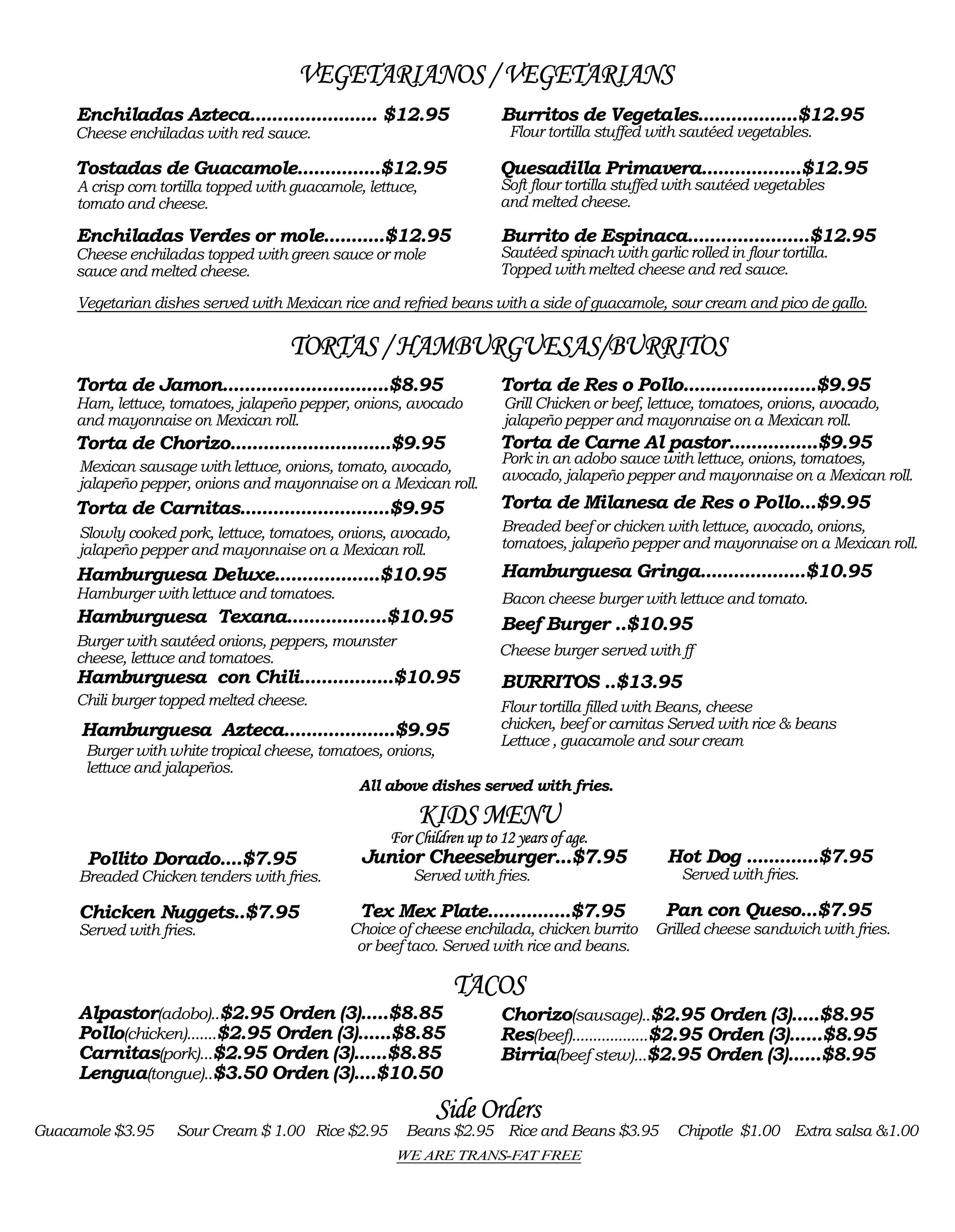 Azteca Restaurant Menu For Mount Kisco Azteca Restaurant Mount Kisco Menu
