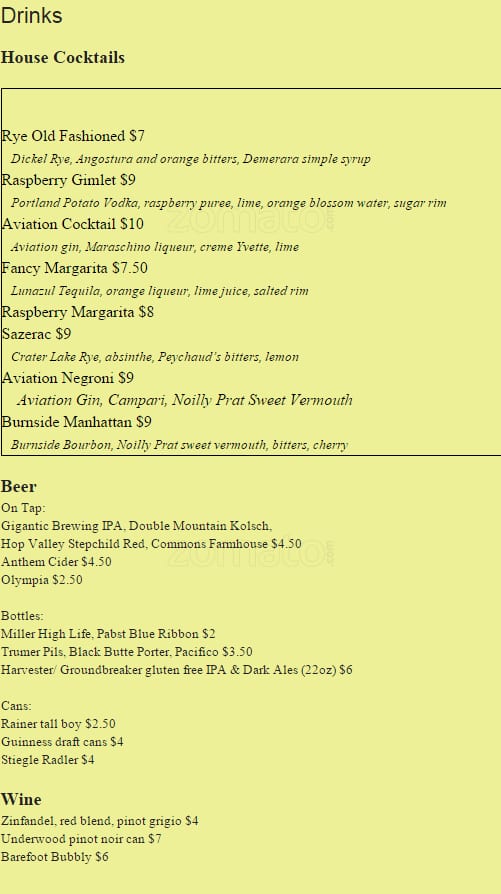 Menu at Lucky Horseshoe Lounge pub & bar, Portland