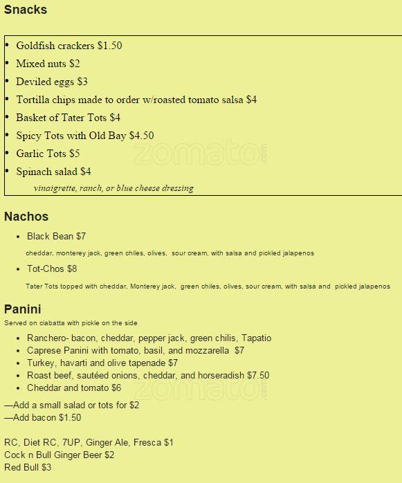Menu at Lucky Horseshoe Lounge pub & bar, Portland
