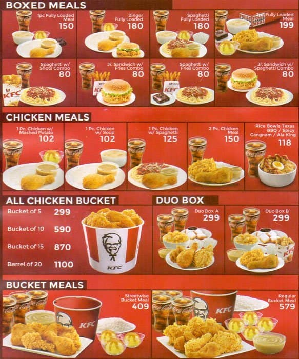 Menu Kfc Chicken Bucket Price Philippines Fast Food Menu Desserts Hot