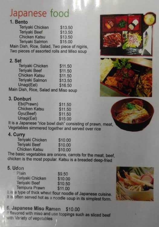 Menu at Senju Sushi restaurant, Pennant Hills
