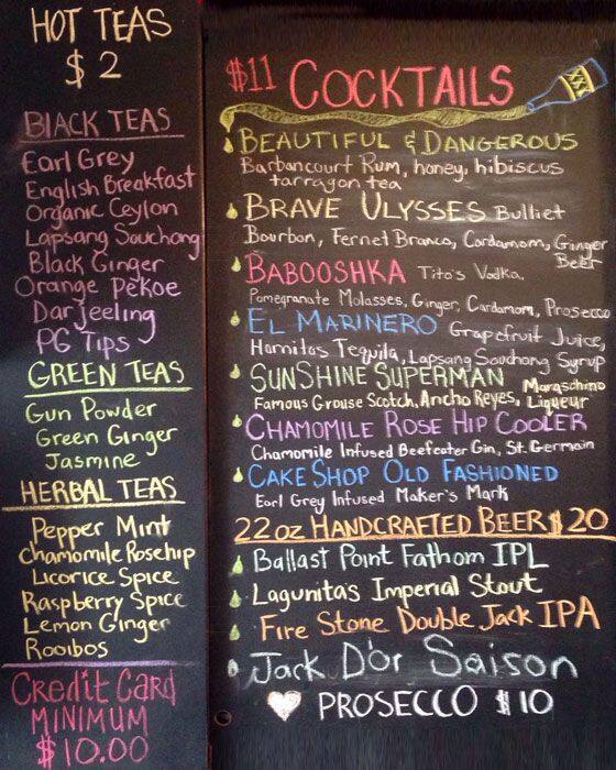 Cake Shop Menu, Menu for Cake Shop, Lower East Side, New York City