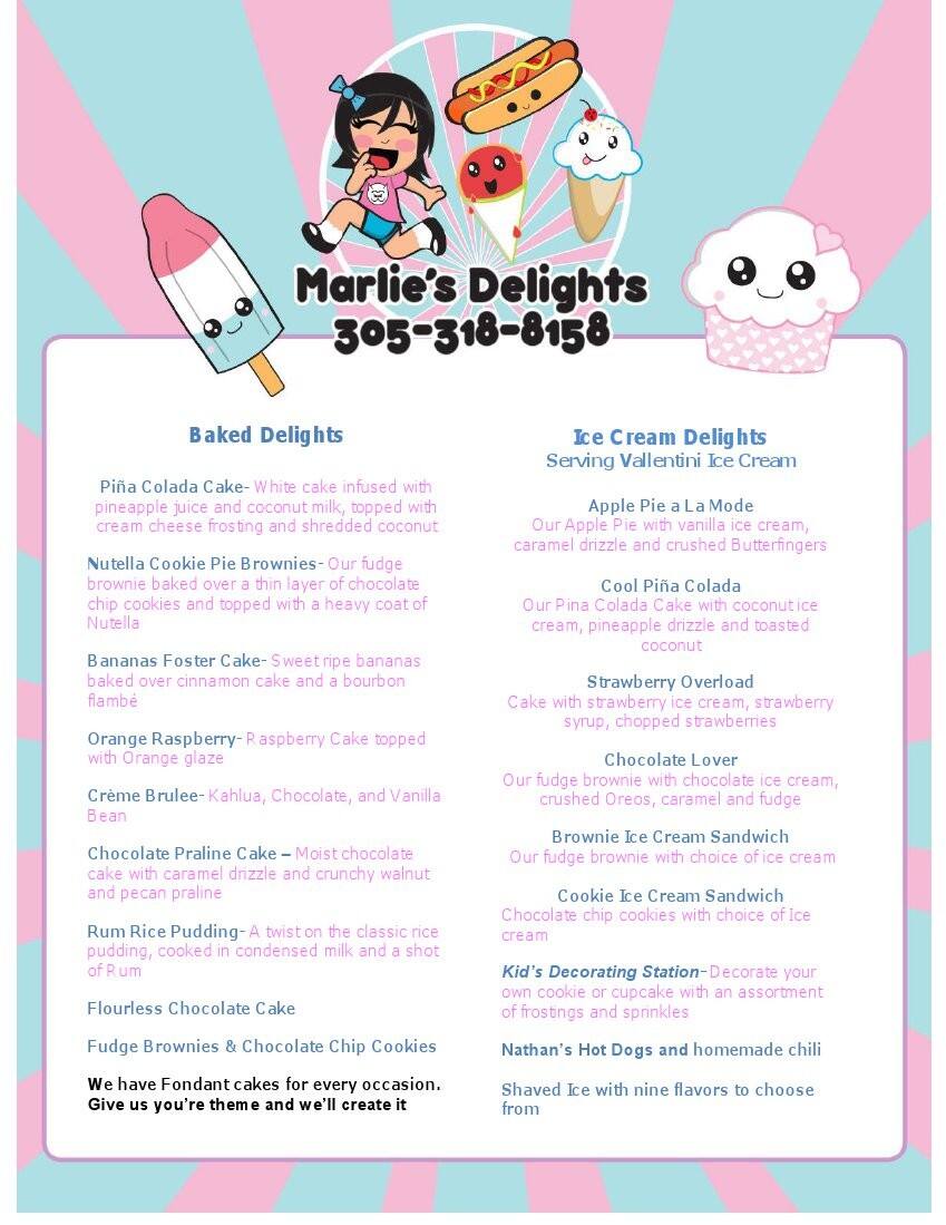Marlie's Delights Menu, Menu for Marlie's Delights, Allapattah, Miami