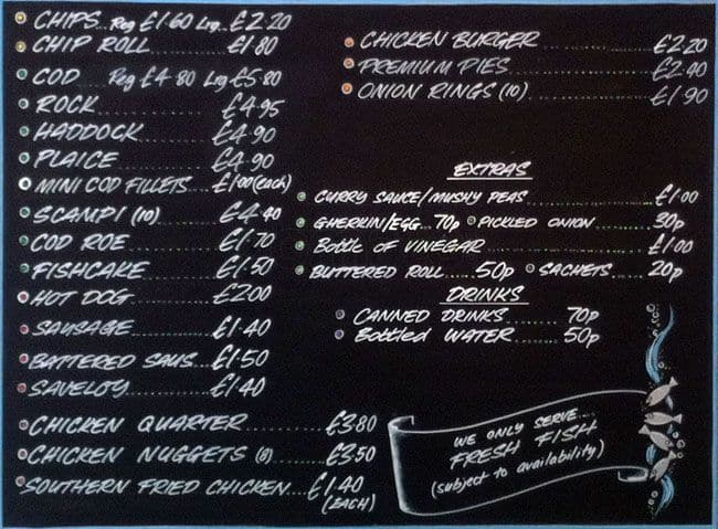 Beluga Fish & Chips menu