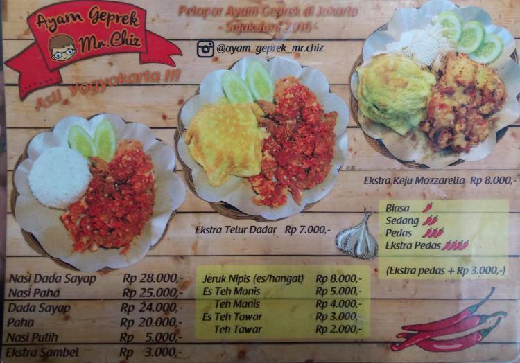 Ayam Geprek Mr Chiz Menu Menu For Ayam Geprek Mr Chiz Kebon Jeruk