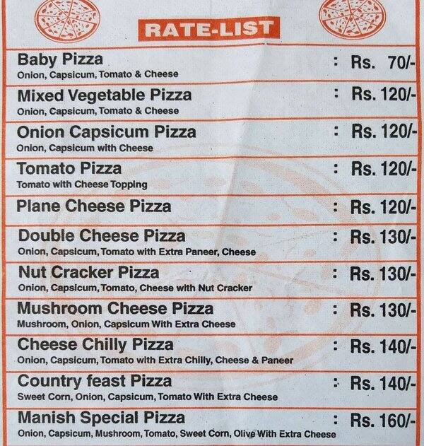 Manish Pizza Corner menu