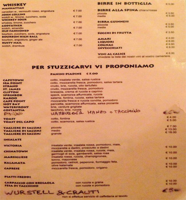 Menu di Cape Town 