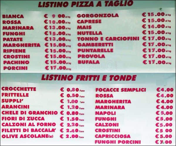 Menu di Pizza E. 