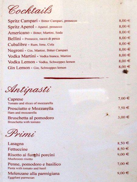 Menu di Caffetteria Merulana 