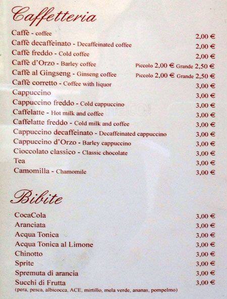 Menu di Caffetteria Merulana 