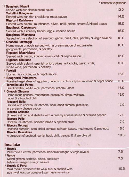 Menu at Saporito pizzeria, Doncaster East