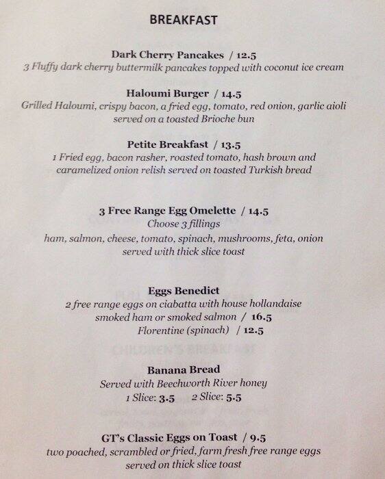 GT's Cafe Bistro Menu, Menu for GT's Cafe Bistro, Spring Hill, Brisbane