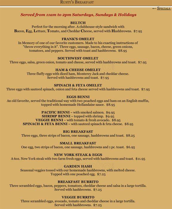 Menu at The Gull Bar and Kitchen, North Vancouver