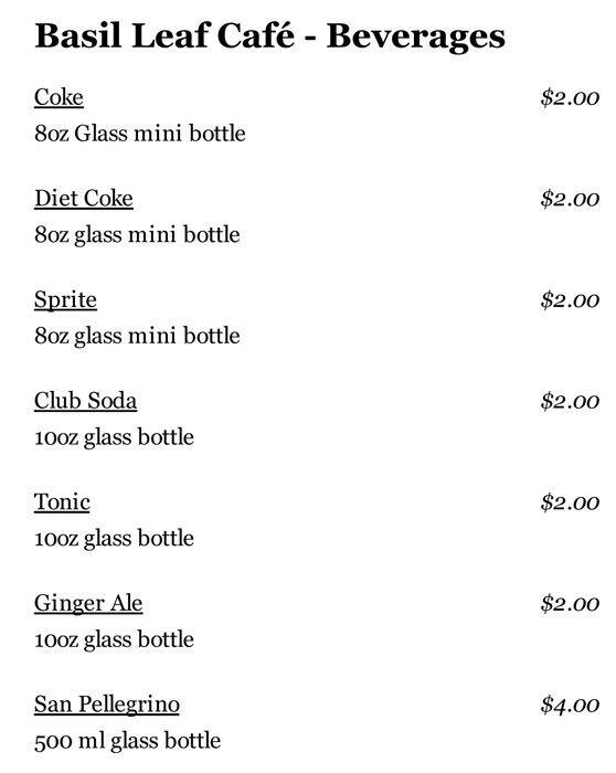 Menu at Basil Leaf Cafe, Chicago