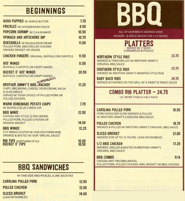 Brother Jimmy's BBQ Menu, Menu untuk Brother Jimmy's BBQ, Upper East