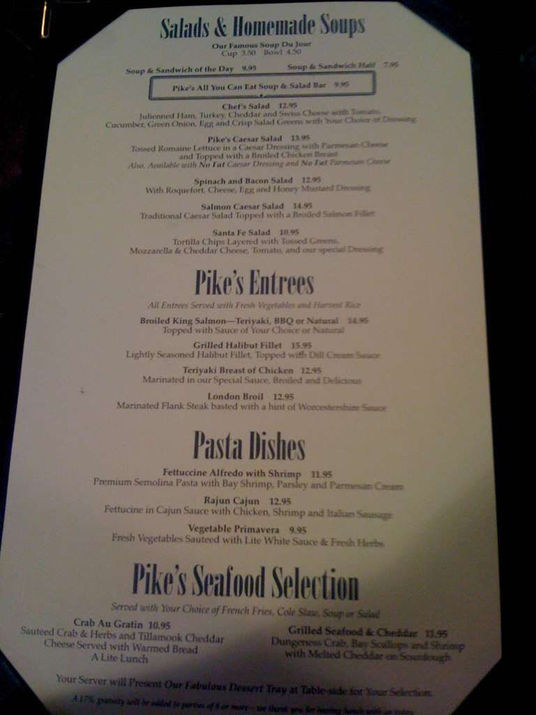 Pike's Landing Menu, Menu for Pike's Landing, Fairbanks, Fairbanks