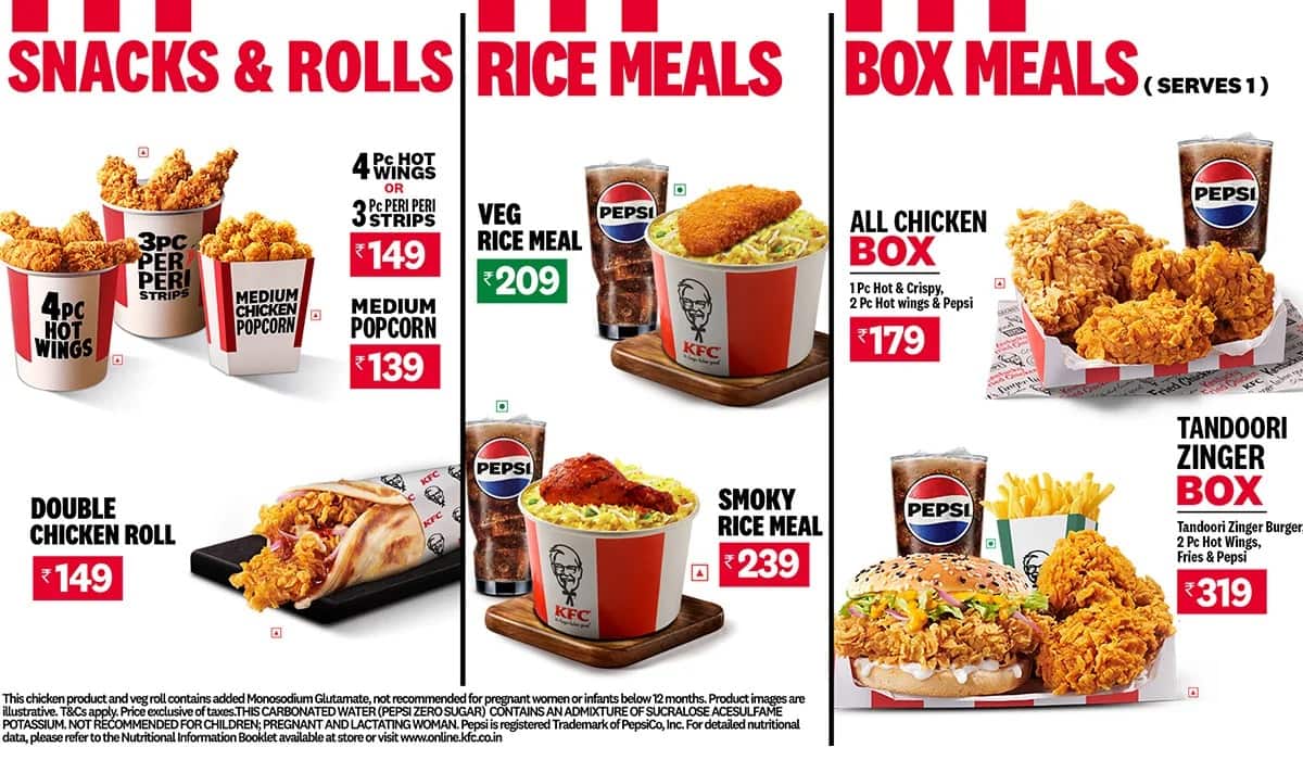 Menu of KFC, Kasba, Kolkata
