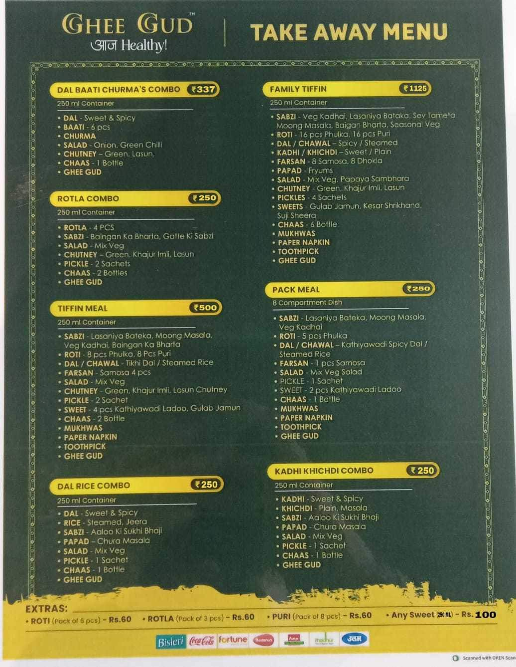 Menu of Ghee Gud, Bopal, Ahmedabad