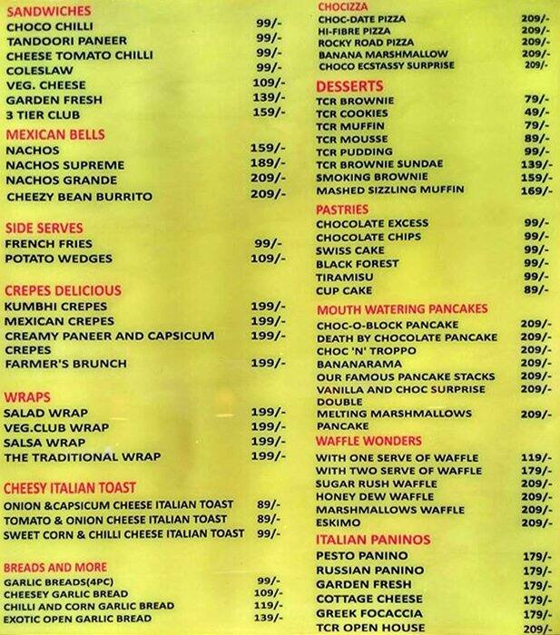 The Chocolate Room Menu, Menu for The Chocolate Room, Lalpur, Ranchi