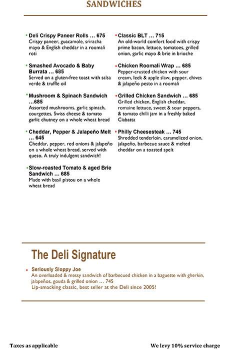 Indigo Delicatessen menu